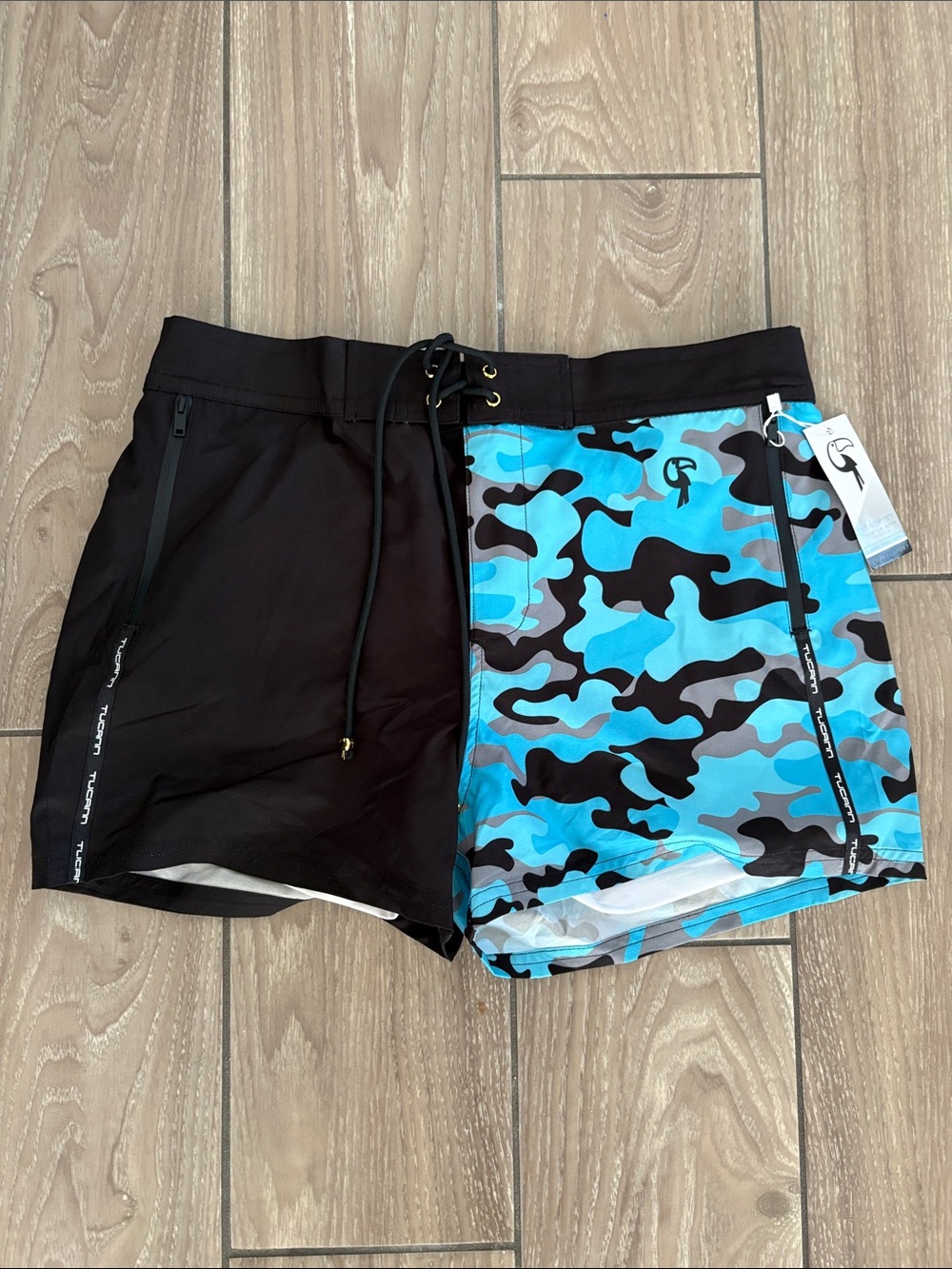 Men's Two-Tone Black & Blue Camo Swim Trunks